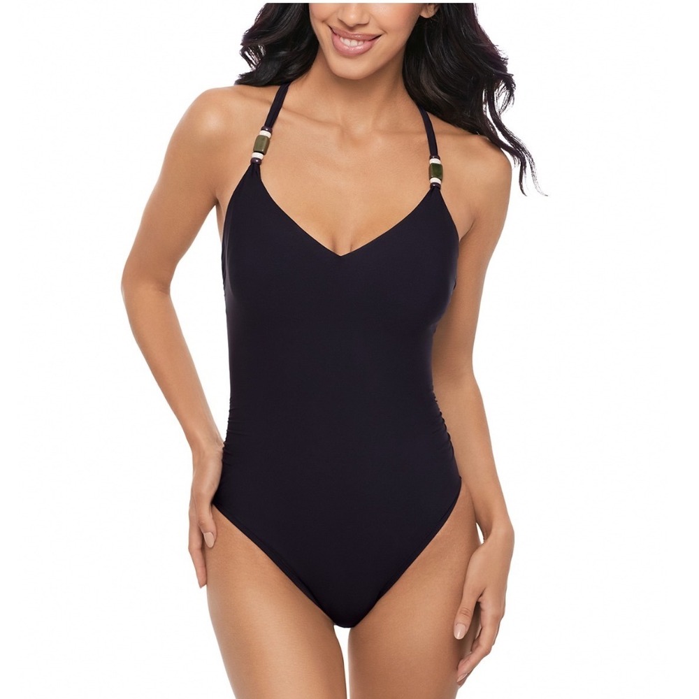Magicsuit Solid Milli Black One Piece Swimsuit Beaded Racerback Size 8 NWT